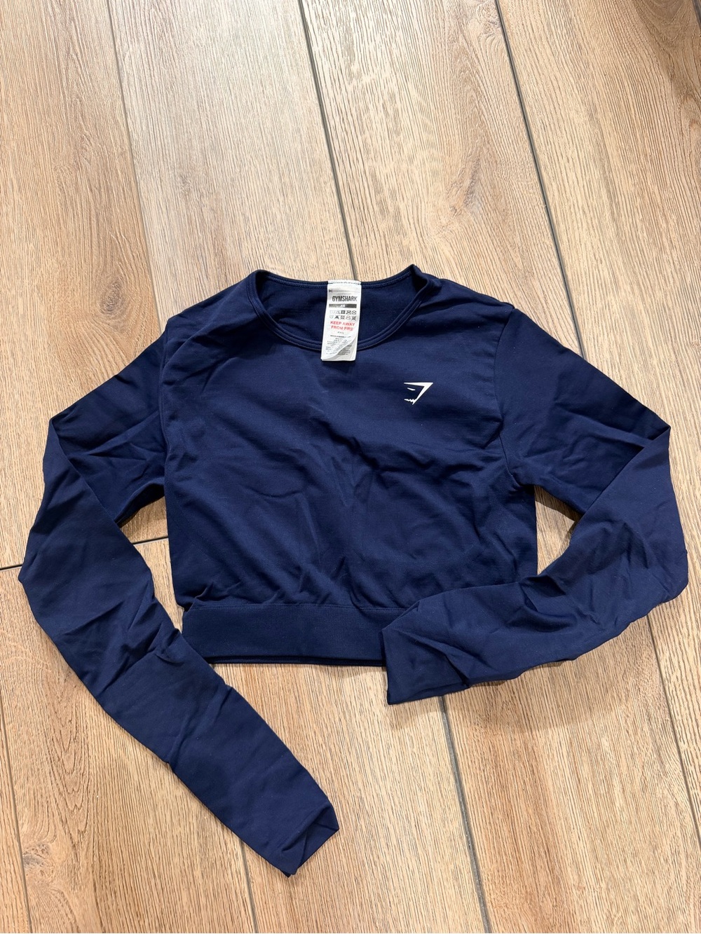 Gymshark Navy Cropped Long Sleeve Performance Top